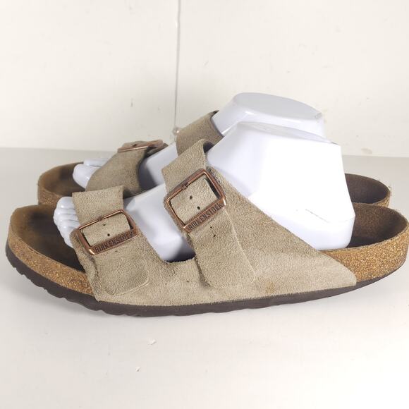 Birkenstock Men's Arizona EU43 US10 Taupe Suede 2 Strap Slide Sandals Shoes - Picture 2 of 16